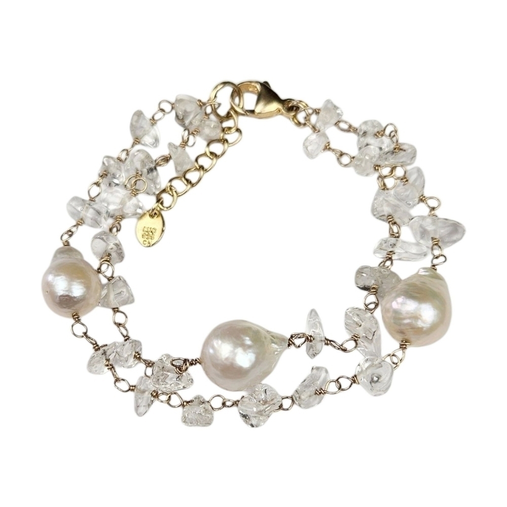 Freshwater Pearl Sterling Bracelet Quartz Gold Plated Double Strand Lucoral 7"